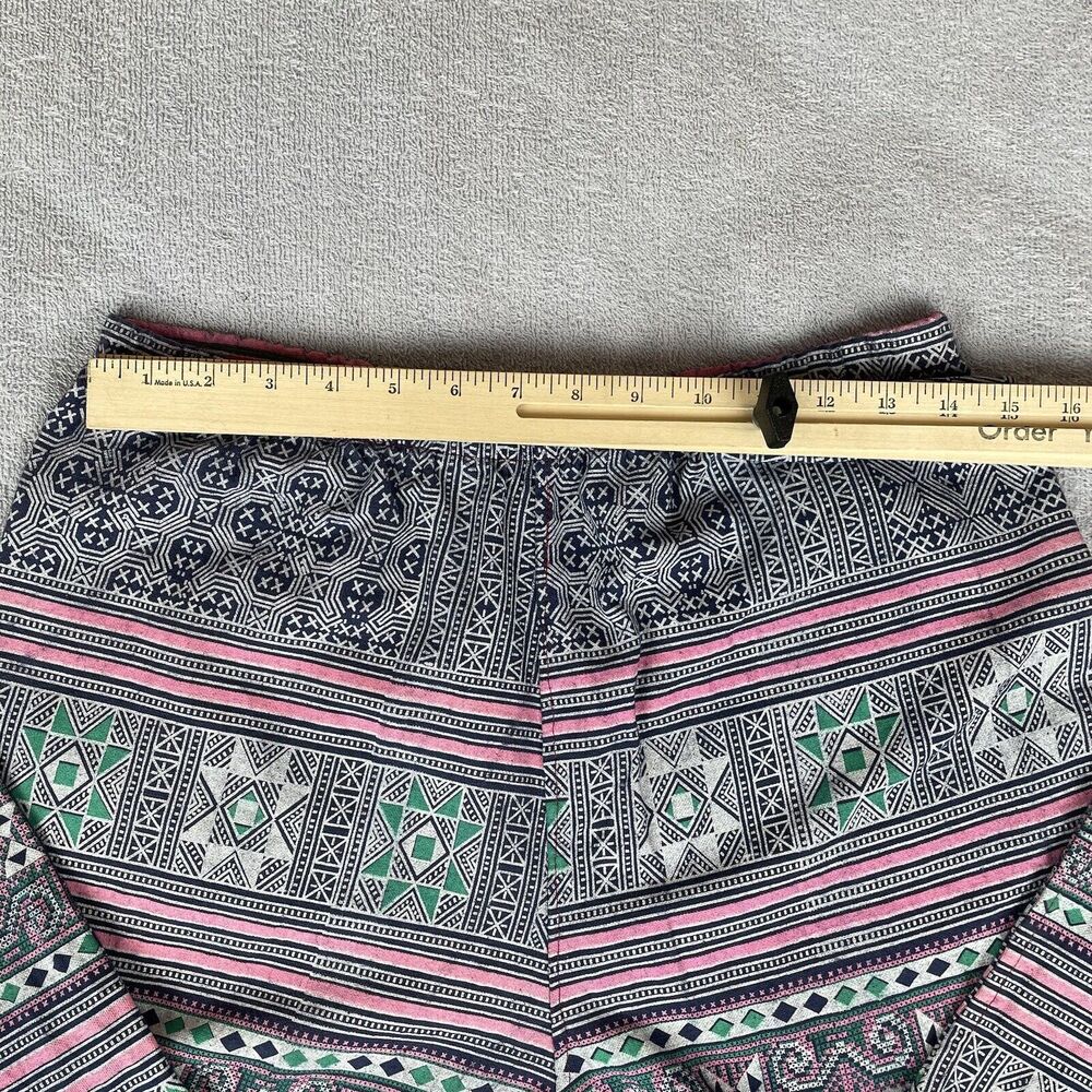 Cotton Tribal Boho Hippie Pants Women's Small Blue Pink Green Straight Leg Crop - Picture 9 of 16